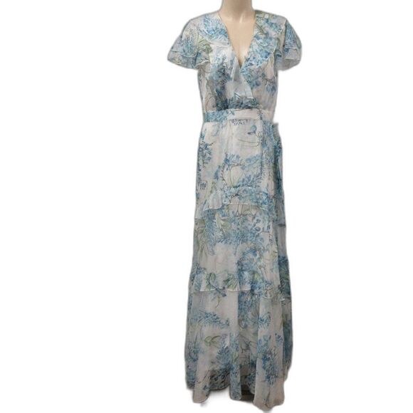 ALEX MARIE Lillian Floral Print Maxi Gown Dress Womens 6 Cap Flutter Sleeve NWT - Picture 3 of 15